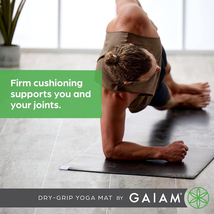 Gaiam Dry-Grip Yoga Mat - 5mm Thick Non-Slip Exercise & Fitness Mat for Standard or Hot Yoga, Pilates and Floor Workouts - Cushioned Support