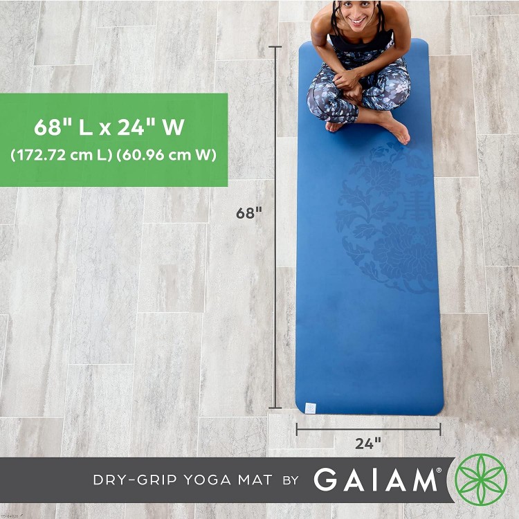 Gaiam Dry-Grip Yoga Mat - 5mm Thick Non-Slip Exercise & Fitness Mat for Standard or Hot Yoga, Pilates and Floor Workouts - Cushioned Support