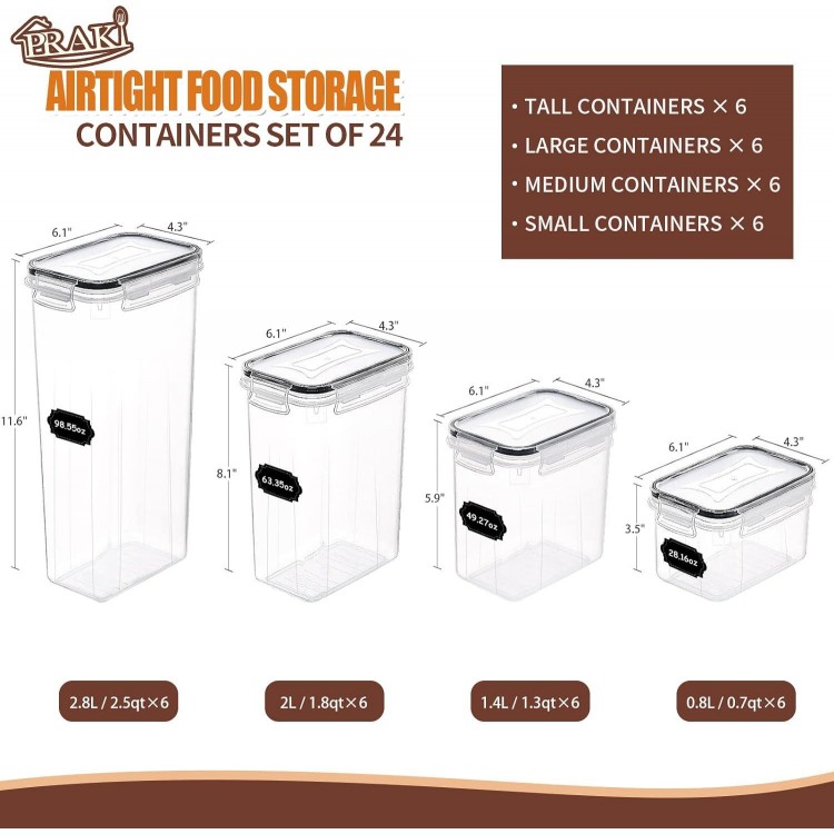 PRAKI Airtight Food Storage Containers Set with Lids - 24 PCS, BPA Free