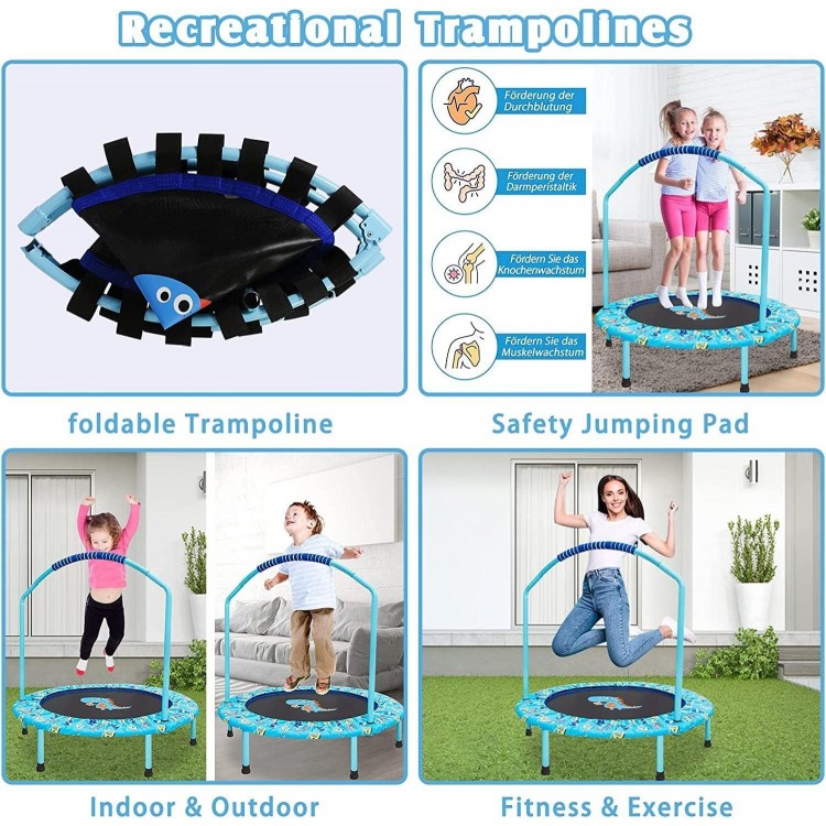 Mini Foldable Trampoline for Kids with Foam Handle,Trampoline for Kids Indoor &Outdoor with Adjustable Handle Fold up Trampoline for Toddlers Age