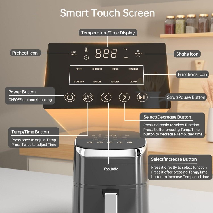 Air Fryers 4 Qt, Fabuletta 9 Cooking Functions Smart Air Fryers