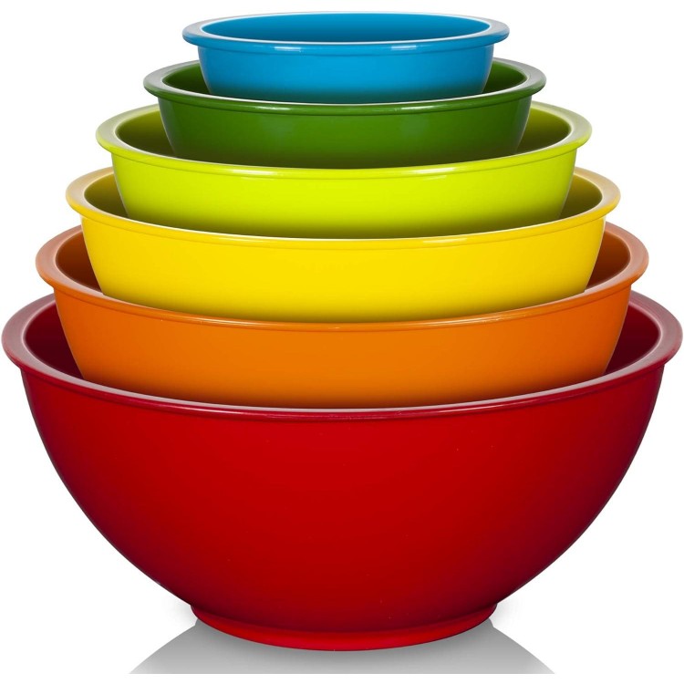 YIHONG 6 Pcs Plastic Mixing Bowls Set, Colorful Serving Bowls for Kitchen, Ideal for Baking, Prepping, Cooking