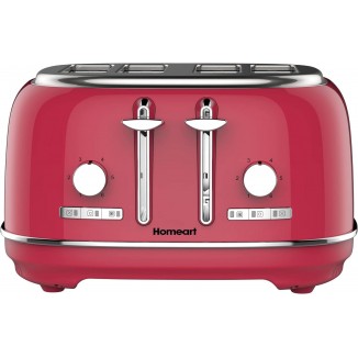 Homeart Alyssa 4-Slice Retro Toaster - Stainless Steel With Removable Crumb Tray, Adjustable Browning Control