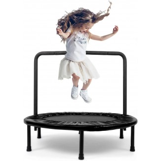 Dpforest Foldable Trampoline for Kids Fitness Exercise Training with Safe Pad Cover,36 Inch Mini Trampoline with Handrail Withstand up to 140 lbs