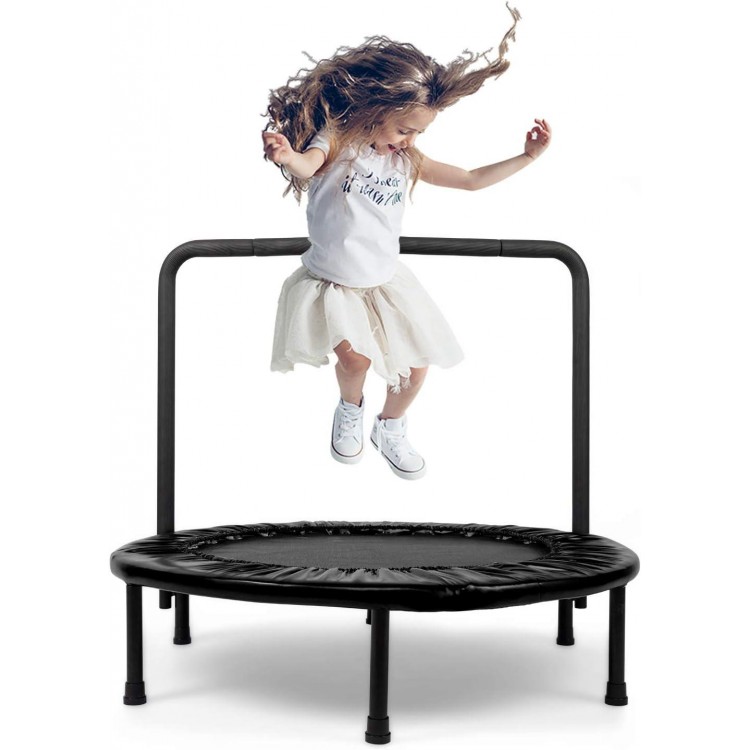 Dpforest Foldable Trampoline for Kids Fitness Exercise Training with Safe Pad Cover,36 Inch Mini Trampoline with Handrail Withstand up to 140 lbs