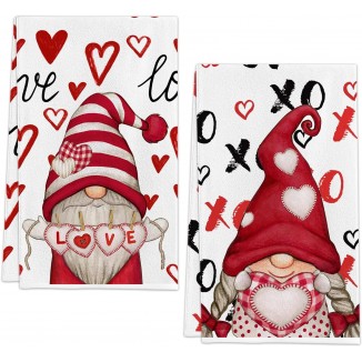 FUTBU Valentines Day Kitchen Towels, Valentines Kitchen Decor Dish Tea Towels 16”x23.5” Sets of 2, Red Valentine Day Gnomes Decorations for Home Kitchen Towels Housewarming Gifts Bathroom