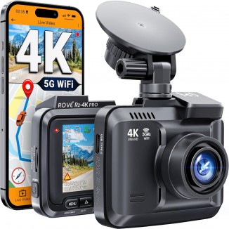 ROVE R2-4K PRO Dash Cam, Built-in GPS, 5G WiFi Dash Camera for Cars, 2160P UHD 30fps Dashcam with APP, 2.4 IPS Screen, Night Vision, WDR, 150° Wide Angle, 24-Hr Parking Mode, Supports 512GB Max