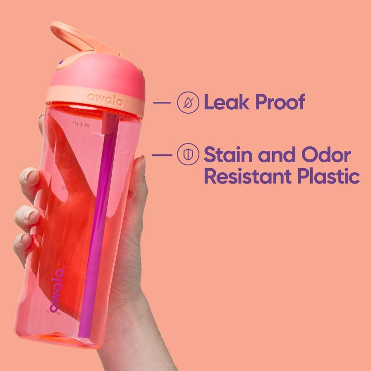 Owala Flip Clear Tritan Plastic Water Bottle with Straw, BPA-Free Sports Water Bottle, Leak Proof Water Bottle with Lock, Great for Travel, 25 Oz, Very, Very Dark