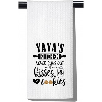 POFULL Yaya Gift Grandma Yaya's Kitchen Never Runs Out of Kisses and Cookies Dish Towel (Yaya Towel)