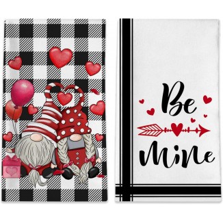 Hexagram Valentines Day Kitchen Towels Set of 2, Valentines Hand Towels for Bathroom 18x28 Inches, Valentines Day Gnomes Love Be Mine Decor, Valentines Housewarming Gifts Decorations for Home