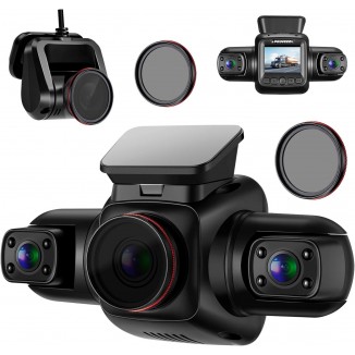 PRUVEEO Dash Cam, 4 Channel Camera FHD 1080Px4, Front Left Right and Rear, Front and Rear Inside, Built-in GPS WiFi, Polarizing Lens CPL Filter, Free 128GB Card, Double CPL