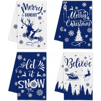 Pinatas Christmas Kitchen Towels Set of 4, Snowflake Blue Christmas Dish Towels, Winter Farmhouse Christmas Kitchen Decor, Hand Towels Housewarming Gifts for New Home