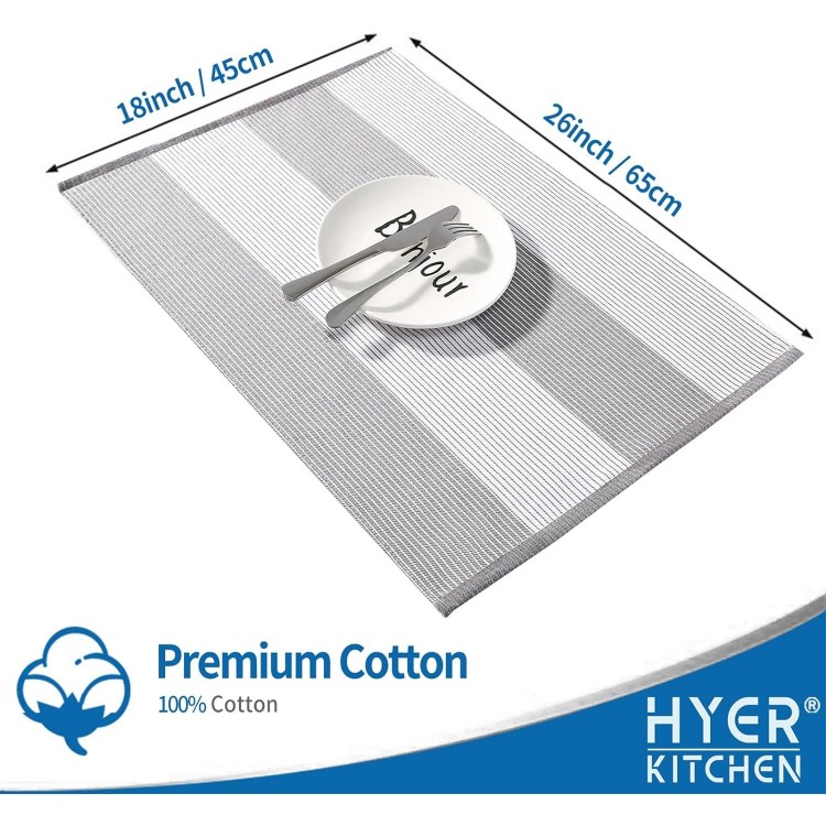 HYER KITCHEN Premium Kitchen Towels, Large Cotton Dish Towels, Flat & Terry Hand Towel Highly Absorbent Tea Towels Set with Hanging Loop, Pack of 6, 18 x 26 Inch, Gray