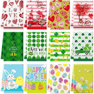 12 Pcs Valentines Day Kitchen Towels St. Patrick's Day Kitchen Towels and Easter Kitchen Towels Set, 16 x 24 Inch Holiday Heart Shamrock Eggs Hand Drying Dish Towels for Bathroom Indoor Party Gifts