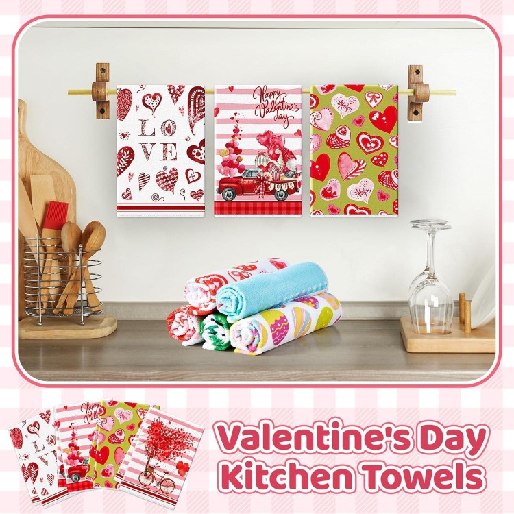 12 Pcs Valentines Day Kitchen Towels St. Patrick's Day Kitchen Towels and Easter Kitchen Towels Set, 16 x 24 Inch Holiday Heart Shamrock Eggs Hand Drying Dish Towels for Bathroom Indoor Party Gifts