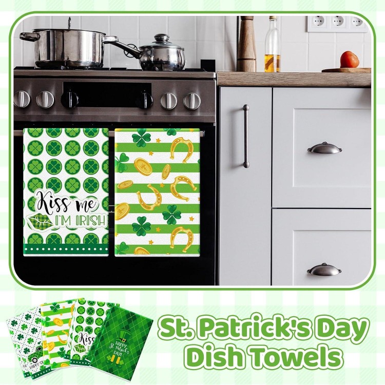 12 Pcs Valentines Day Kitchen Towels St. Patrick's Day Kitchen Towels and Easter Kitchen Towels Set, 16 x 24 Inch Holiday Heart Shamrock Eggs Hand Drying Dish Towels for Bathroom Indoor Party Gifts