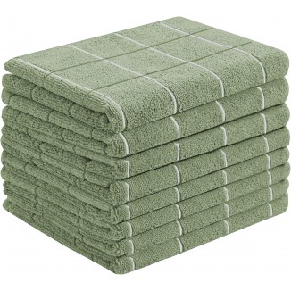 HYER KITCHEN Microfiber Kitchen Towels - Super Absorbent, Soft and Solid Color Dish Towels for Kitchen, 8 Pack, 26 x 18 Inch (Olive Green)