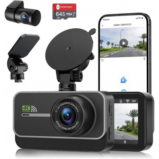 Dash Cam Front and Rear,4K+1080P WiFi Dual Dash Camera for Cars with App, 3 IPS Dual Dashboard Camera Recorder,Night Vision,24H/7 Parking Mode, Loop Recording,170° Wide Angle,Free 64GB SD Card