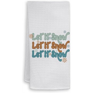 HIWX Let It Snow Christmas Quote Decorative Kitchen Towels and Dish Towels, Merry Christmas Snowflakes Farmhouse Hand Towels Tea Towel for Bathroom Kitchen Decor 16×24 Inches
