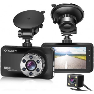 ORSKEY Dash Cam Front and Rear 1080P Full HD Dual Dash Camera in Car Camera Dashboard Camera Dashcam for Cars 170 Wide Angle with 3.0 LCD Display Night Vision and G-Sensor【2023】