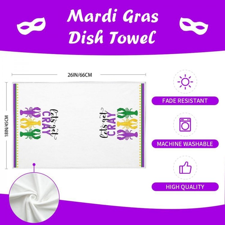 ARKENY Mardi Gras Kitchen Towels Set of 2,Purple Fleur De Lis Crayfish Dish Towels 18x26 Inch Drying Dishcloth,Farmhouse Home Mardi Gras Carnival Seasonal Holiday Decorations AD193