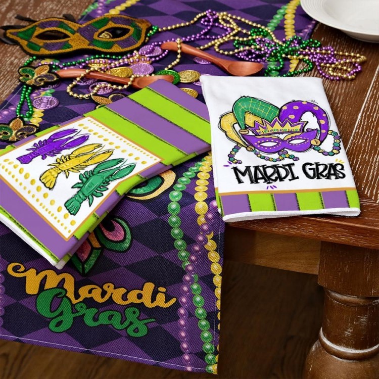 ARKENY Mardi Gras Kitchen Towels for Mardi Gras Decor Crawfish Masquerade Mask Dish Towels 18x26 Inch Ultra Absorbent Bar Drying Cloth Tea Sign Hand Towel for Mardi Gras Carnival Decorations Set of 2