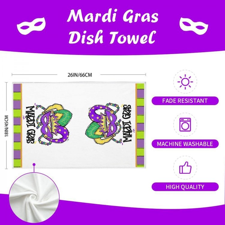 ARKENY Mardi Gras Kitchen Towels for Mardi Gras Decor Crawfish Masquerade Mask Dish Towels 18x26 Inch Ultra Absorbent Bar Drying Cloth Tea Sign Hand Towel for Mardi Gras Carnival Decorations Set of 2