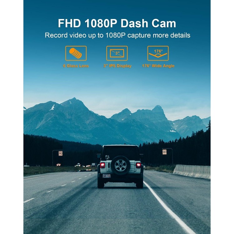 Dash Cam FHD 1080P Car Camera, Front Dash Camera for Cars, 3/30fps Recording Car DVR Cam 176° Wide Angle, Night Vision, Parking Monitor, G-Sensor, 64G SD Card, Type C