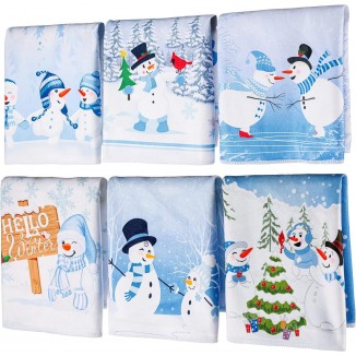 Panelee 6 Pcs Christmas Kitchen Hand Towels 12 x 18 Inch Winter Guest Towel Tea Towels Dish Washcloths Holiday Seasonal Soft Absorbent Towels for Home Cooking Baking Cleaning (Snowman)