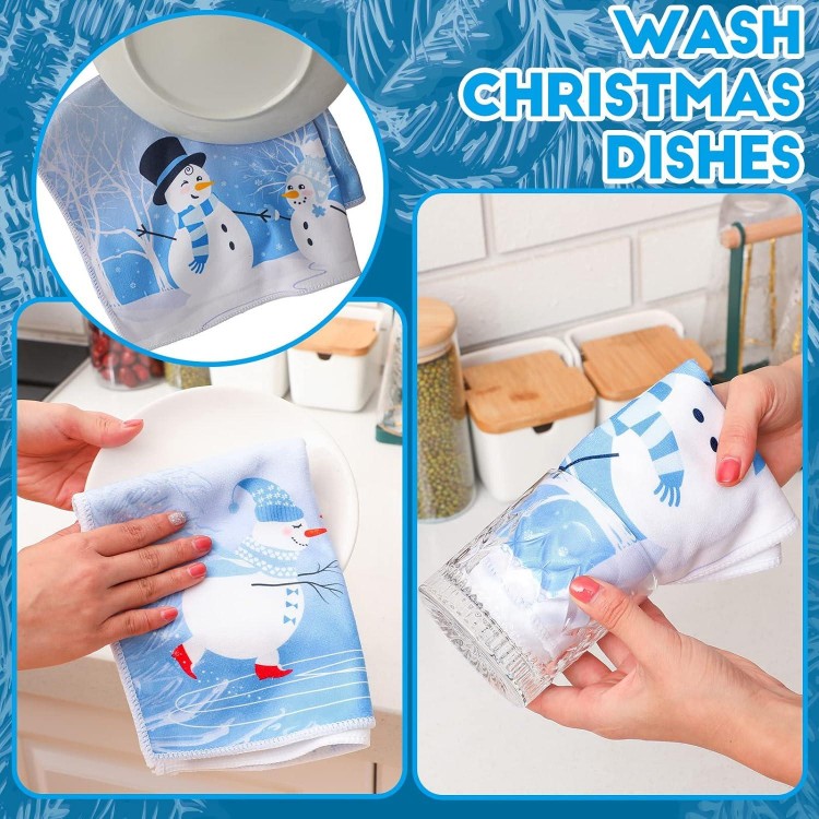 Panelee 6 Pcs Christmas Kitchen Hand Towels 12 x 18 Inch Winter Guest Towel Tea Towels Dish Washcloths Holiday Seasonal Soft Absorbent Towels for Home Cooking Baking Cleaning (Snowman)