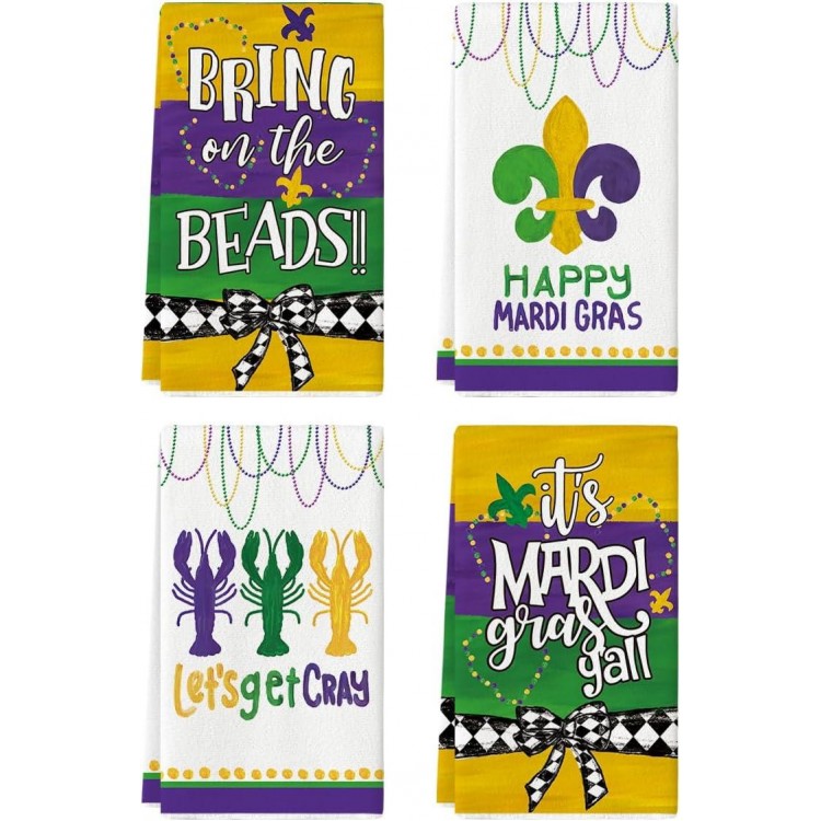 Artoid Mode Let's get Cray Edge Mardi Gras Carnival Kitchen Towels Dish Towels, Seasonal Holiday 18x26 Inch Seasonal Decoration Hand Towels Set of 4