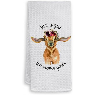 HIWX Just A Girl Who Loves Goats Goat Lover Decorative Kitchen Towels and Dish Towels, Funny Rustic Farmhouse Goat Flower Hand Towels Tea Towel for Bathroom Kitchen Decor 16×24 Inches