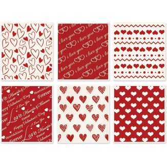AnyDesign 6 Packs Valentine's Day Swedish Dishcloths Red White Heart Kitchen Dish Towel Reusable Washable Cotton Kitchen Towels for Home Party Cleaning Housewarming, 7 x 8 Inch