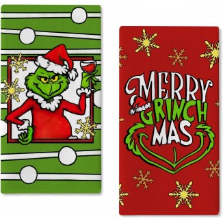 Seliem Merry Christmas Kitchen Dish Towel Set of 2, Green Mas Red Santa Snowflake Hand Drying Baking Cooking Cloth, Winter Holiday Xmas Decor Home Decorations 18 x 26 Inch