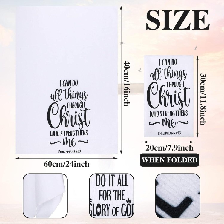 4 Pieces Christian Gifts for Women Men Bible Verse Scripture Kitchen Towels Inspirational Sayings Printed Dish Towel Set Cute Hand Towels Dish Cloths Religious Housewarming Gift for Friends Family