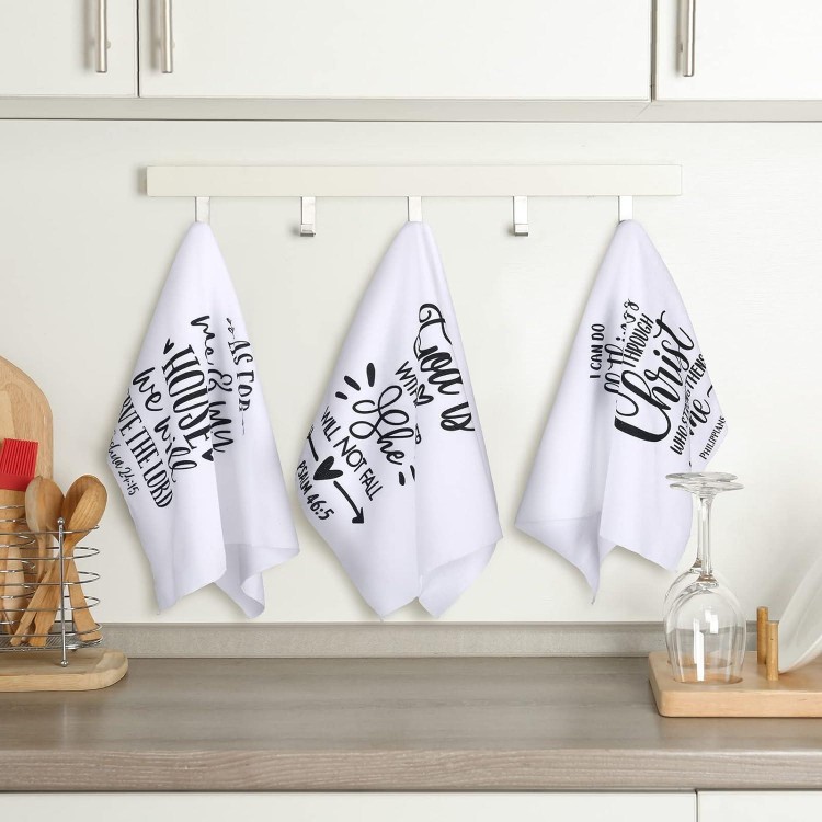 4 Pieces Christian Gifts for Women Men Bible Verse Scripture Kitchen Towels Inspirational Sayings Printed Dish Towel Set Cute Hand Towels Dish Cloths Religious Housewarming Gift for Friends Family