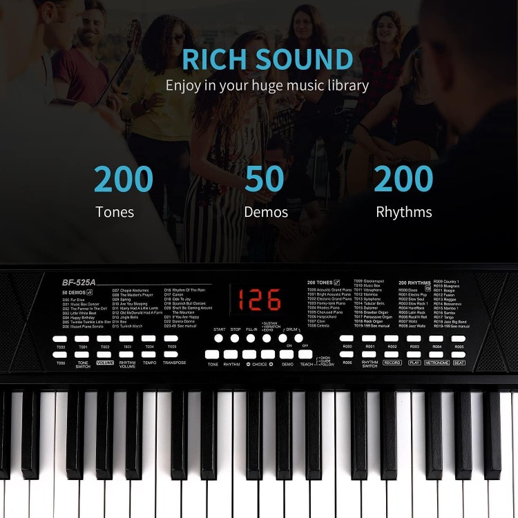 37 Keys Built-in 1200mA Rechargeable Battery Electronic Piano Keyboard Portable