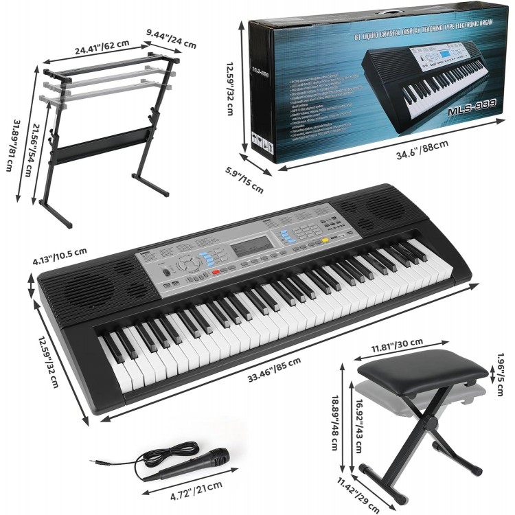 LIFERUN 61 Key Keyboard Piano, Digital Piano Keyboard Set With Stand