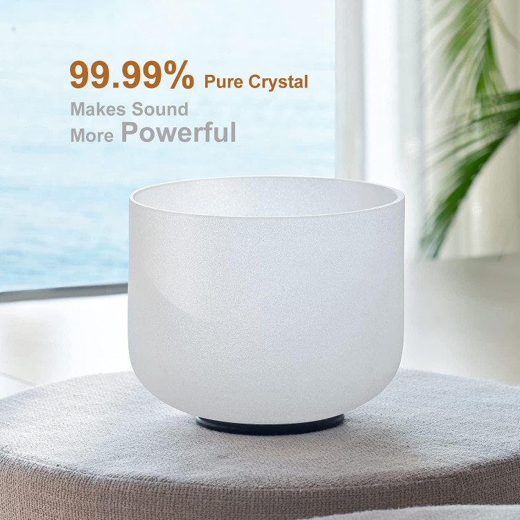 CVNC 8 Inch F Note Heart Chakra Frosted Quartz Crystal Singing Bowl Free Mallet