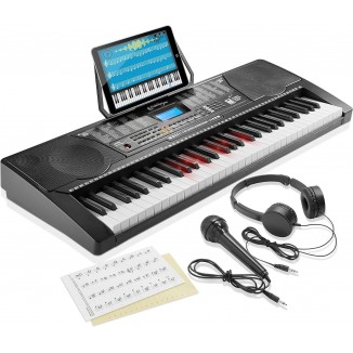 Ashthorpe 61-Key Digital Electronic Keyboard Piano with Full-Size Light Up Keys