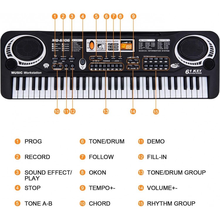 ROFAY Portable 61 Keys Multi-Function Musical Instruments Early Learning Toys