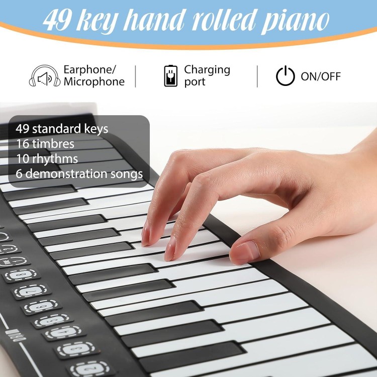 Lukmaa Hand Roll Piano Keyboard Piano Set, 49 Key Mini Electric Keyboard Piano