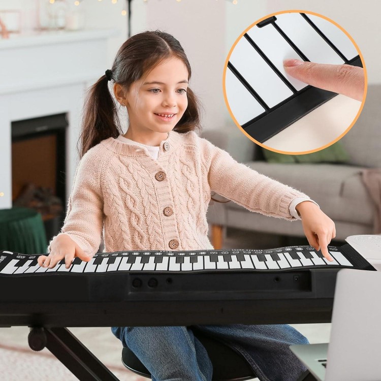 Lukmaa Hand Roll Piano Keyboard Piano Set, 49 Key Mini Electric Keyboard Piano