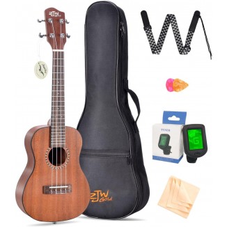 ZJW GOLD Concert Ukulele,23 Inch Uke Kit With Gig Bag, Tuner, Strap, Picks