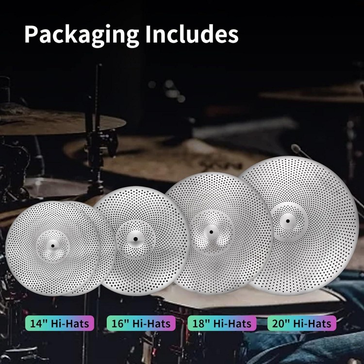 Low Volume Cymbal Pack Silver Mute Cymbal 14/16/18/20 5 Pieces Drum Cymbal Set