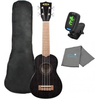 Kala KA-15S-BLK Black Satin Mahogany Soprano Ukulele Bundle