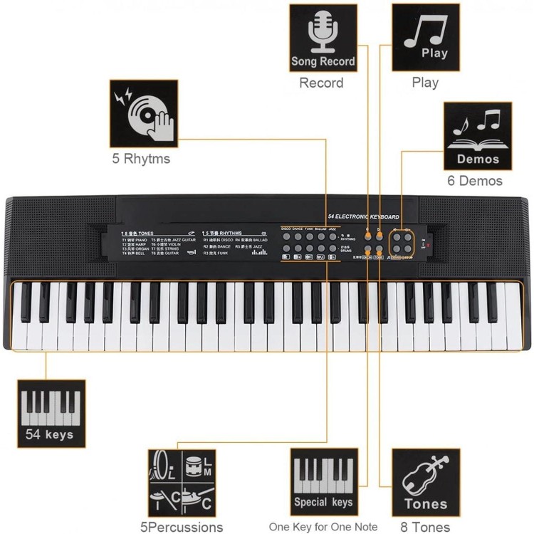 54 Keys ABS Electronic Keyboard Piano Digital Music Key Board With Microphone