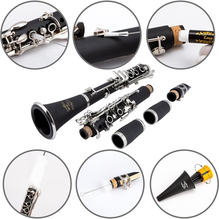 Glory GLY-PBK Professional Ebonite Bb Clarinet with 10 Reeds, Stand