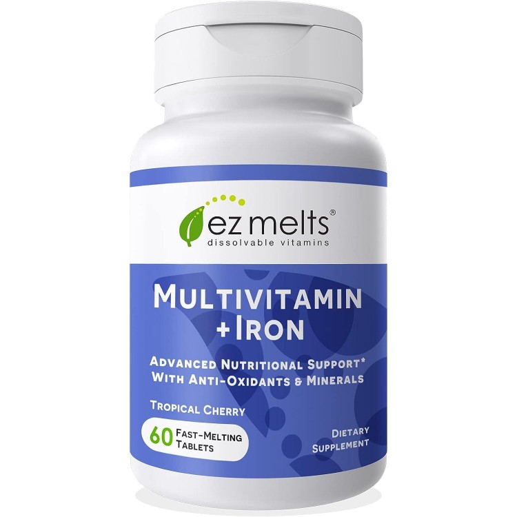 EZ Melts Dissolvable Multivitamin with Iron for Women & Men, Sugar-Free, 1-Month Supply
