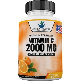 American Standard Supplements Vitamin C 2000mg, Zinc 40mg, and Rose HIPS 50mg Per Serving